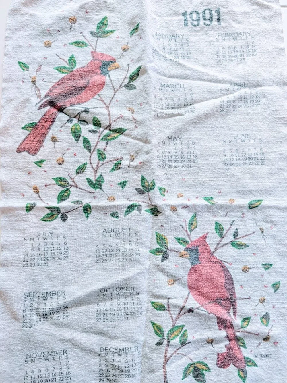 VTG Set of 2 Calendar Tea Towels Linen Cotton 22x15 1991 2009 Cottagecore Farm